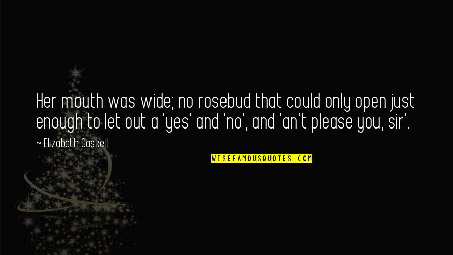 Please Her Quotes By Elizabeth Gaskell: Her mouth was wide; no rosebud that could Please Her Quotes By Elizabeth Gaskell: Her mouth was wide; no rosebud that could