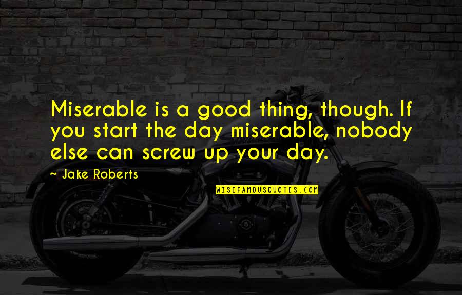 Please Love Me Again Quotes By Jake Roberts: Miserable is a good thing, though. If you