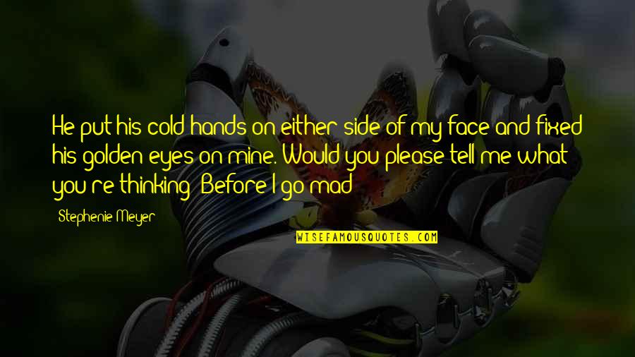 Please Tell Me Quotes By Stephenie Meyer: He put his cold hands on either side
