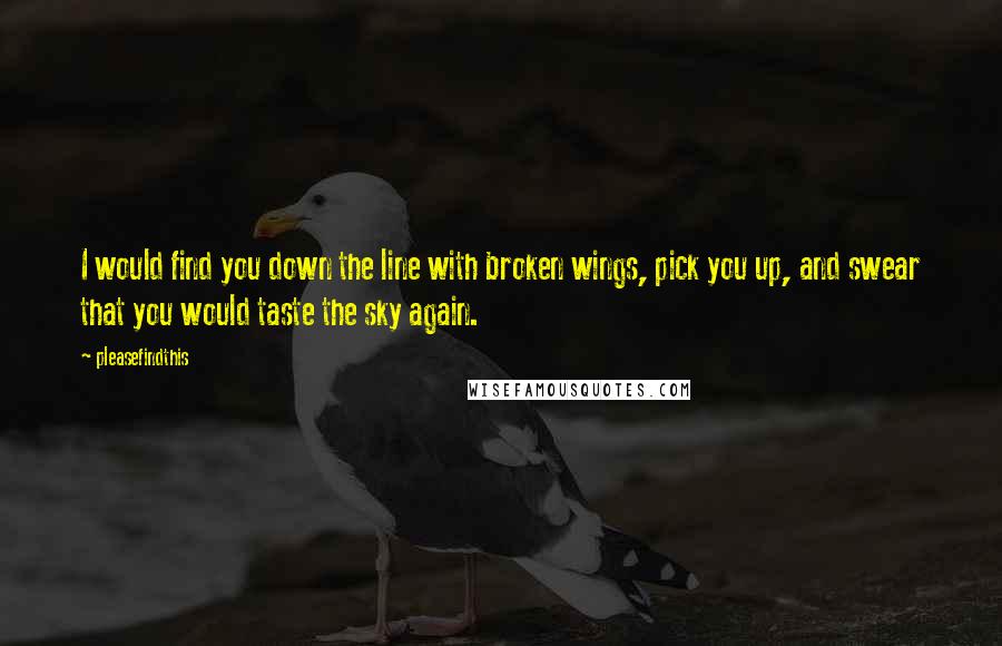Pleasefindthis quotes: I would find you down the line with broken wings, pick you up, and swear that you would taste the sky again.