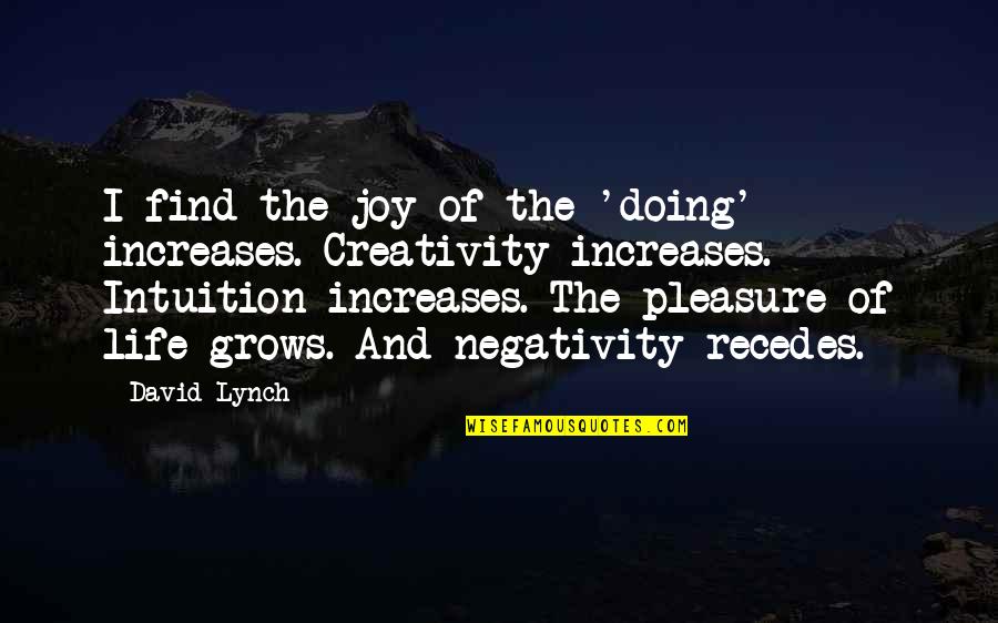 Pleasure And Joy Quotes By David Lynch: I find the joy of the 'doing' increases. Pleasure And Joy Quotes By David Lynch: I find the joy of the 'doing' increases.