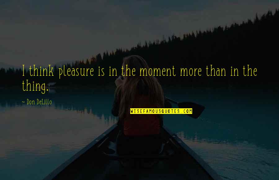 Pleasure Moment Quotes By Don DeLillo: I think pleasure is in the moment more