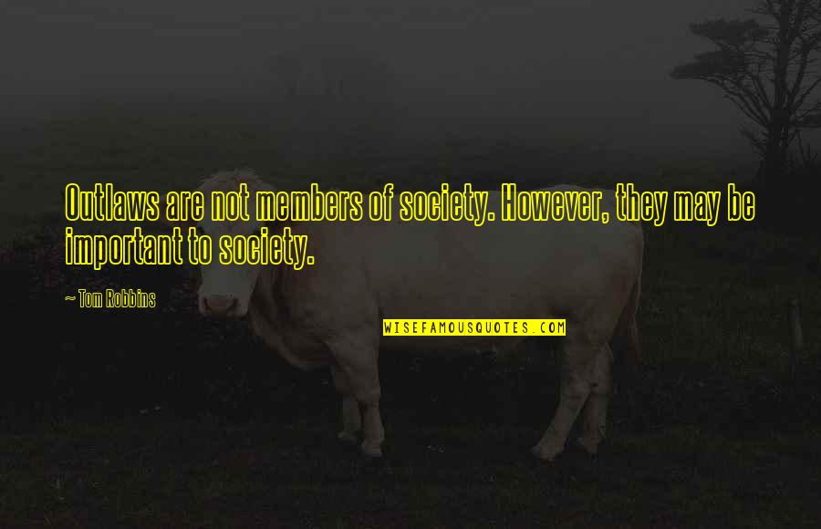 Pleay Quotes By Tom Robbins: Outlaws are not members of society. However, they