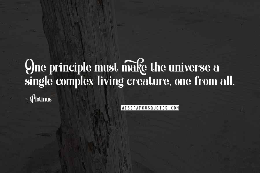 Plotinus quotes: One principle must make the universe a single complex living creature, one from all.