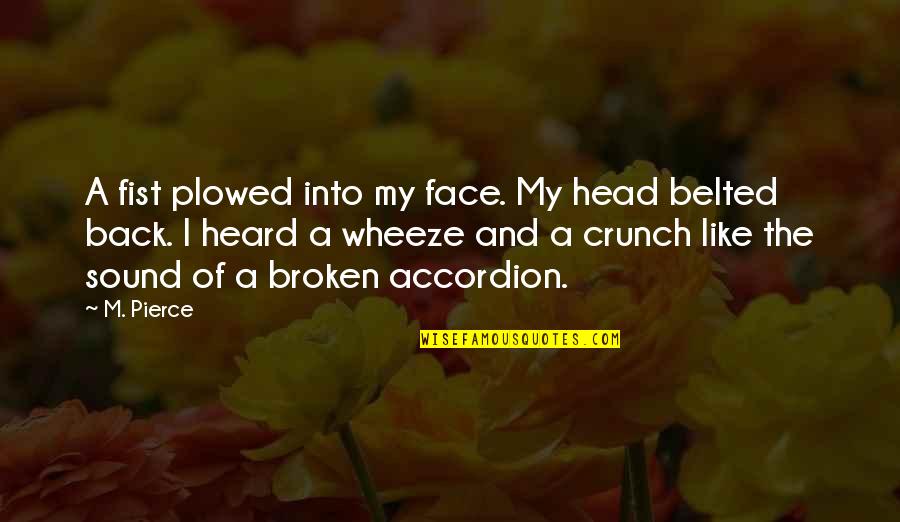 Plowed Quotes By M. Pierce: A fist plowed into my face. My head