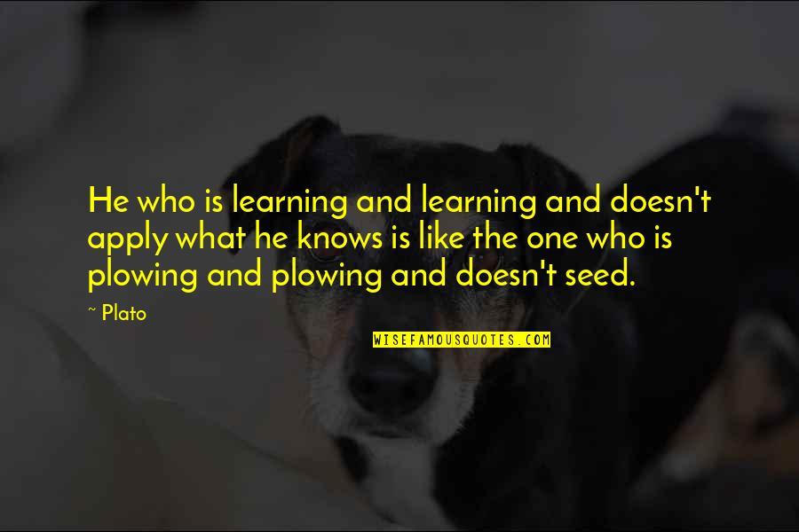 Plowing Quotes By Plato: He who is learning and learning and doesn't
