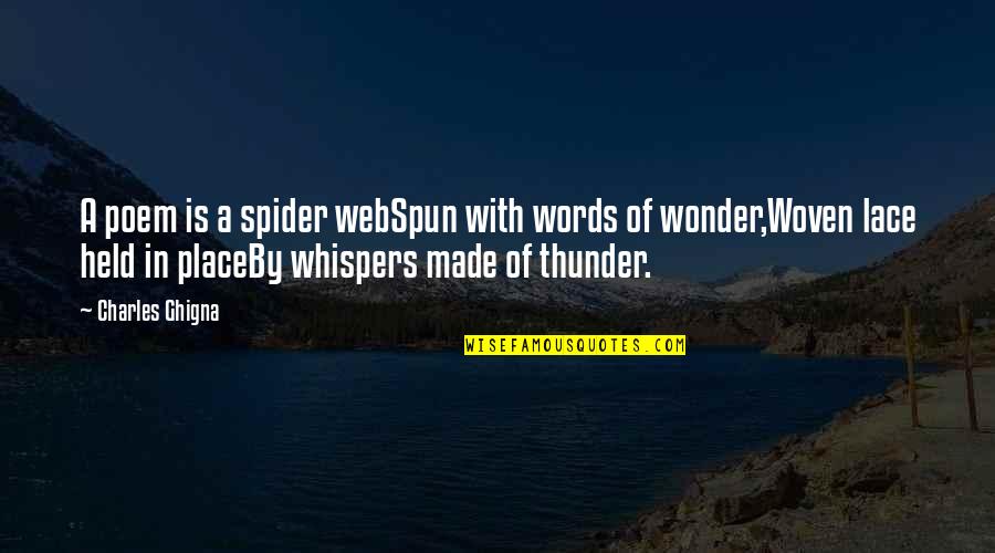 Poem In Quotes By Charles Ghigna: A poem is a spider webSpun with words