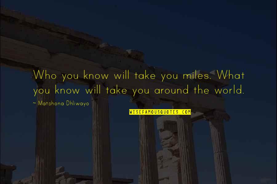 Poikkihuilu Quotes By Matshona Dhliwayo: Who you know will take you miles. What