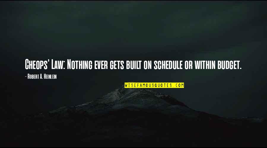 Pokama Quotes By Robert A. Heinlein: Cheops' Law: Nothing ever gets built on schedule Pokama Quotes By Robert A. Heinlein: Cheops' Law: Nothing ever gets built on schedule