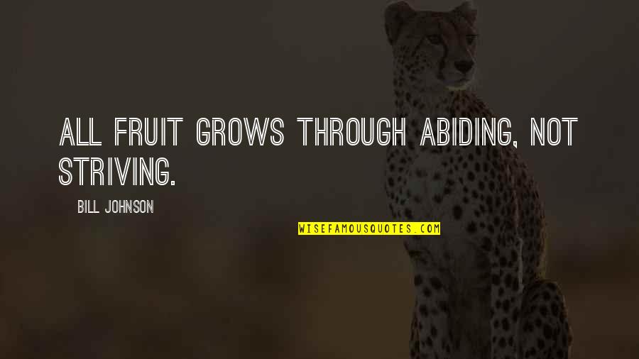 Poke Runyon Quotes By Bill Johnson: All fruit grows through abiding, not striving. Poke Runyon Quotes By Bill Johnson: All fruit grows through abiding, not striving.