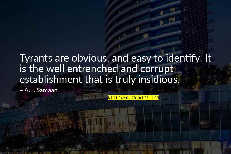 Politics And Government Quotes By A.E. Samaan: Tyrants are obvious, and easy to identify. It