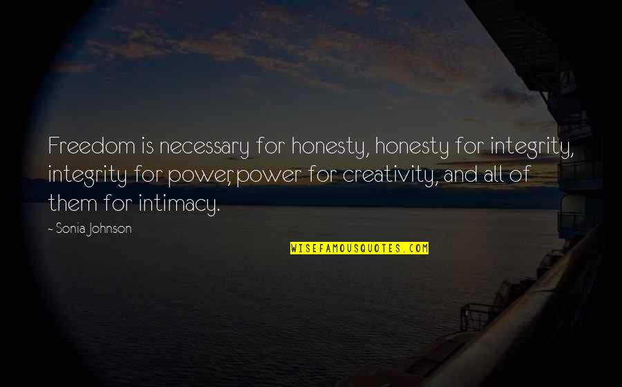 Polkowski Kasper Quotes By Sonia Johnson: Freedom is necessary for honesty, honesty for integrity, Polkowski Kasper Quotes By Sonia Johnson: Freedom is necessary for honesty, honesty for integrity,