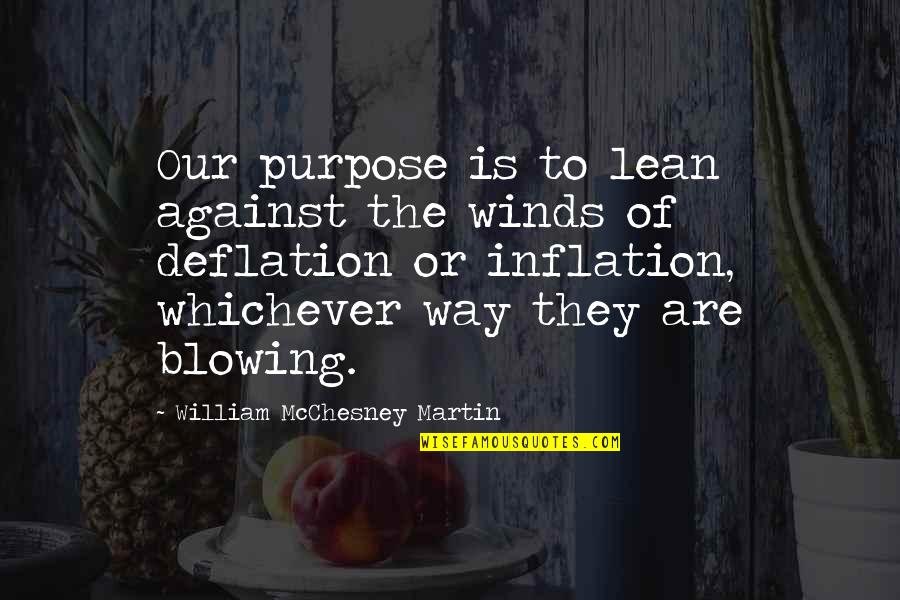 Ponnusamy Sri Quotes By William McChesney Martin: Our purpose is to lean against the winds Ponnusamy Sri Quotes By William McChesney Martin: Our purpose is to lean against the winds