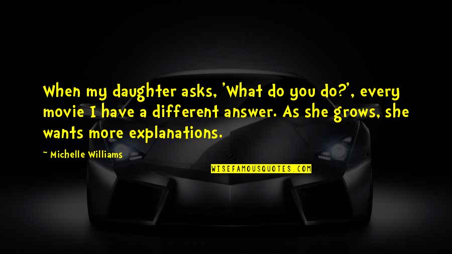 Pooder Farter Quotes By Michelle Williams: When my daughter asks, 'What do you do?',