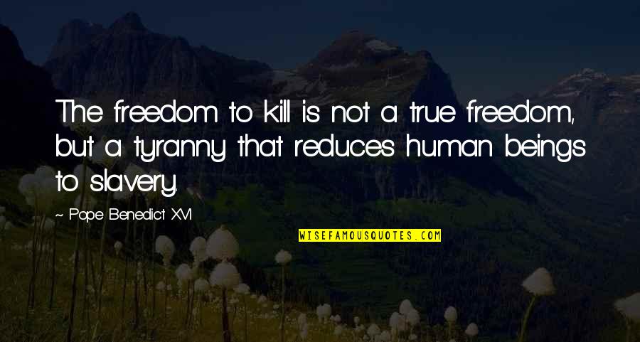 Pope Benedict Quotes By Pope Benedict XVI: The freedom to kill is not a true Pope Benedict Quotes By Pope Benedict XVI: The freedom to kill is not a true