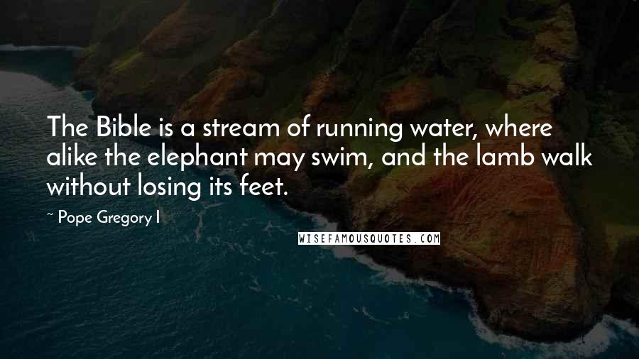 Pope Gregory I quotes: The Bible is a stream of running water, where alike the elephant may swim, and the lamb walk without losing its feet.