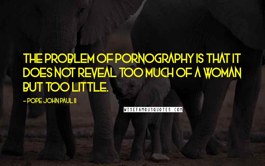 Pope John Paul II quotes: The problem of pornography is that it does not reveal too much of a woman but too little.