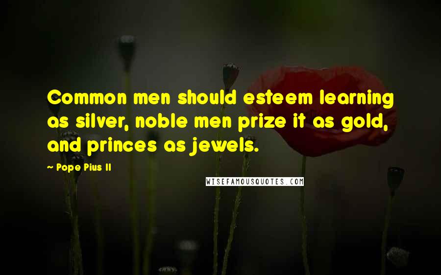 Pope Pius II quotes: Common men should esteem learning as silver, noble men prize it as gold, and princes as jewels.