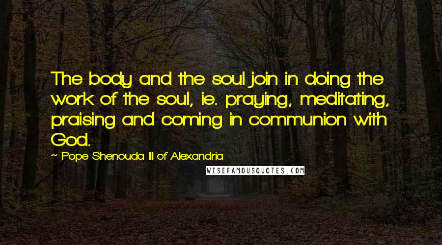 Pope Shenouda III Of Alexandria quotes: The body and the soul join in doing the work of the soul, ie. praying, meditating, praising and coming in communion with God.