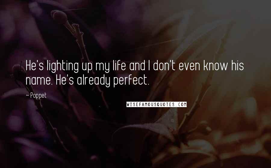 Poppet quotes: He's lighting up my life and I don't even know his name. He's already perfect.