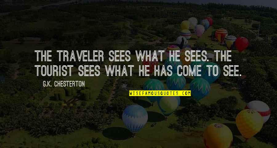 Posestamped Quotes By G.K. Chesterton: The traveler sees what he sees. The tourist