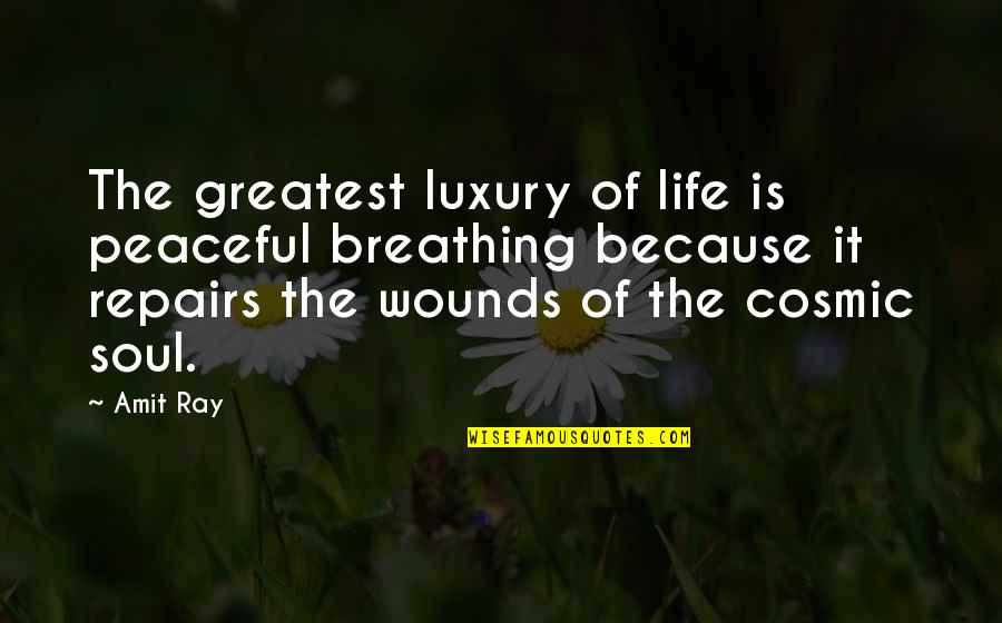 Positive Meditations Quotes By Amit Ray: The greatest luxury of life is peaceful breathing