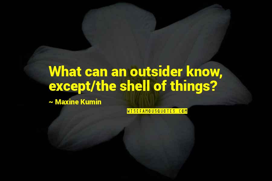 Positive Morale Quotes By Maxine Kumin: What can an outsider know, except/the shell of