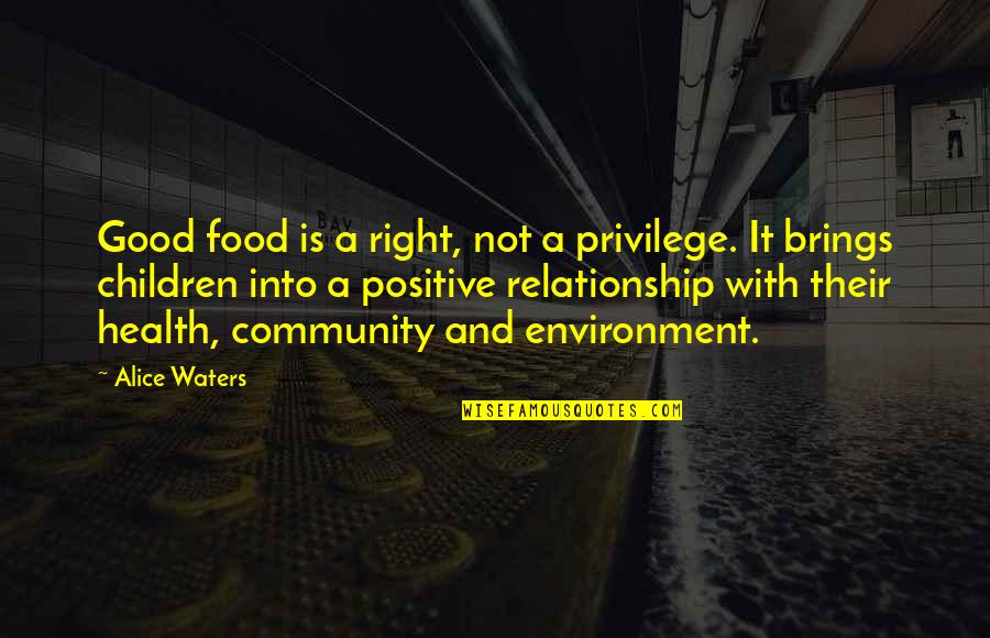 Positive Relationship Quotes By Alice Waters: Good food is a right, not a privilege. Positive Relationship Quotes By Alice Waters: Good food is a right, not a privilege.