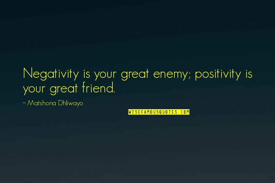 Positivity And Negativity Quotes By Matshona Dhliwayo: Negativity is your great enemy; positivity is your