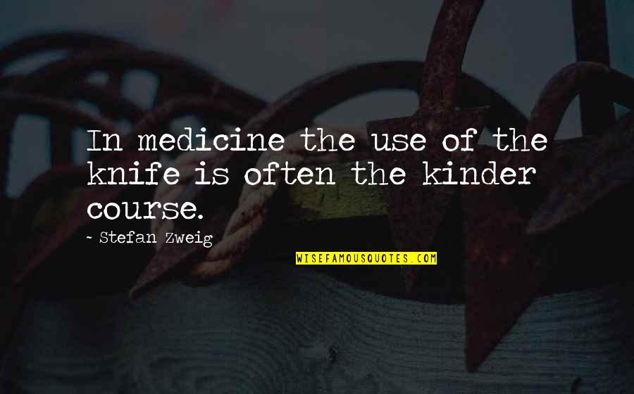 Post Kraepelinian Quotes By Stefan Zweig: In medicine the use of the knife is Post Kraepelinian Quotes By Stefan Zweig: In medicine the use of the knife is