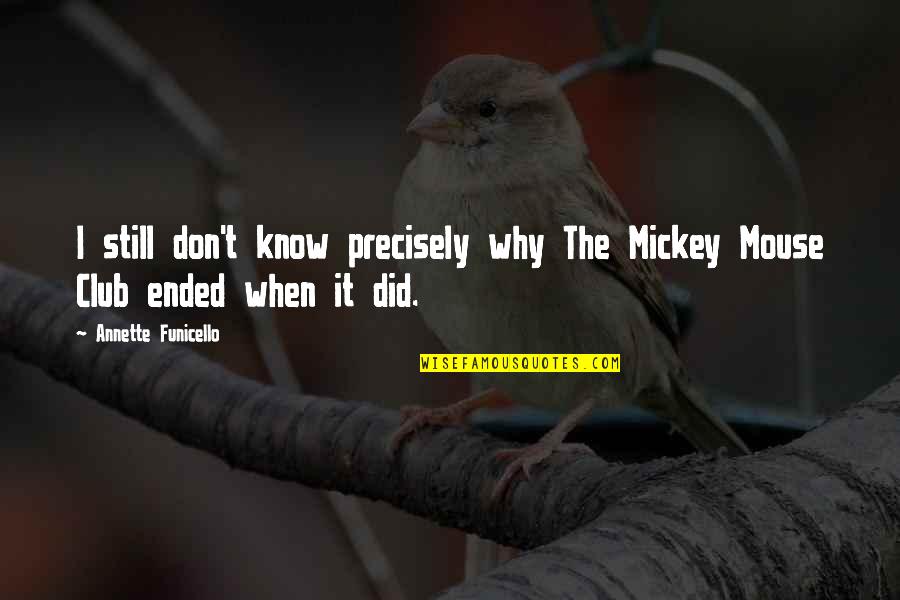 Post Marital Affair Quotes By Annette Funicello: I still don't know precisely why The Mickey