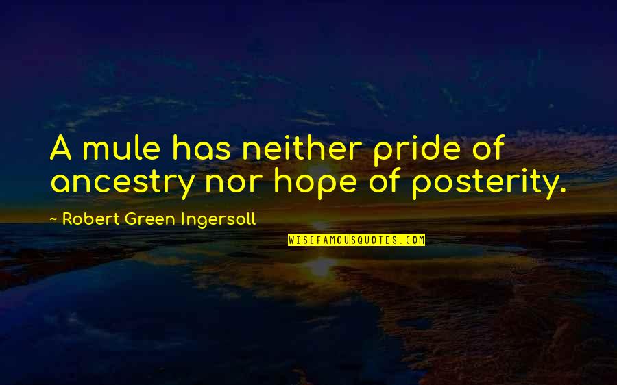 Posterity Quotes By Robert Green Ingersoll: A mule has neither pride of ancestry nor