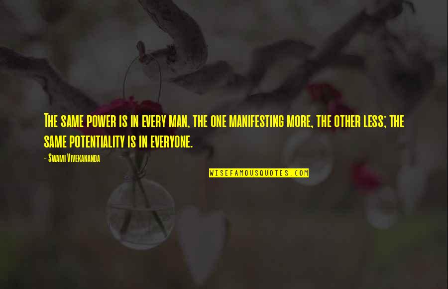 Potentiality Quotes By Swami Vivekananda: The same power is in every man, the
