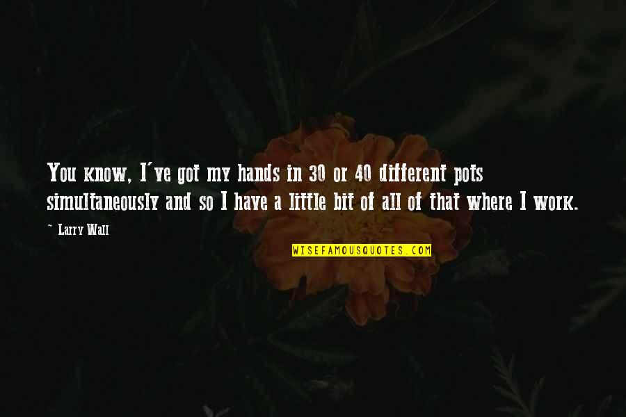 Pots Quotes By Larry Wall: You know, I've got my hands in 30 Pots Quotes By Larry Wall: You know, I've got my hands in 30