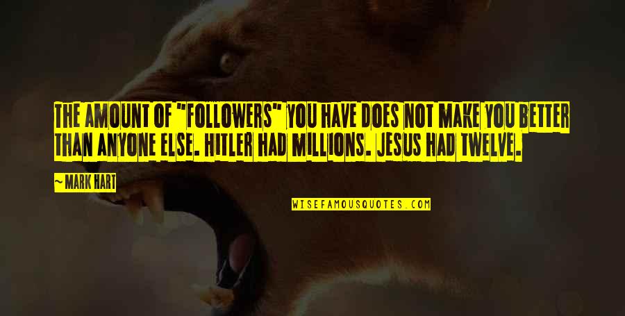 Pound Fitness Quotes By Mark Hart: The amount of "followers" you have does not