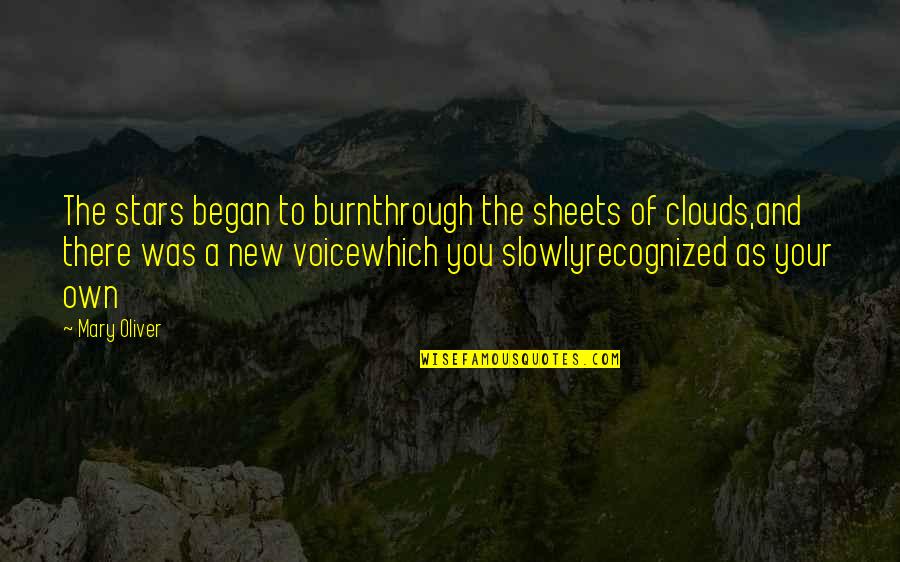 Poupou Cled Quotes By Mary Oliver: The stars began to burnthrough the sheets of Poupou Cled Quotes By Mary Oliver: The stars began to burnthrough the sheets of