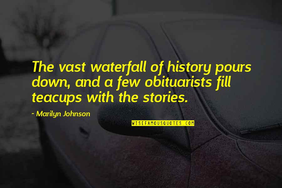 Pours Quotes By Marilyn Johnson: The vast waterfall of history pours down, and