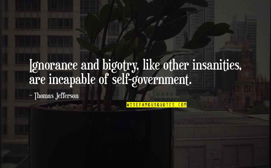 Poussin Paintings Quotes By Thomas Jefferson: Ignorance and bigotry, like other insanities, are incapable