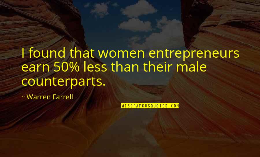 Poverty Mindset Quotes By Warren Farrell: I found that women entrepreneurs earn 50% less