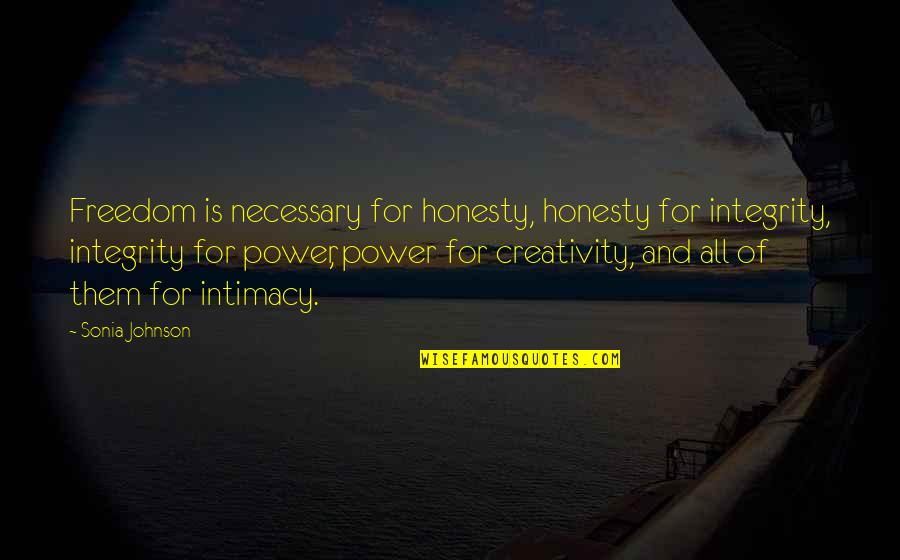 Power And Freedom Quotes By Sonia Johnson: Freedom is necessary for honesty, honesty for integrity, Power And Freedom Quotes By Sonia Johnson: Freedom is necessary for honesty, honesty for integrity,