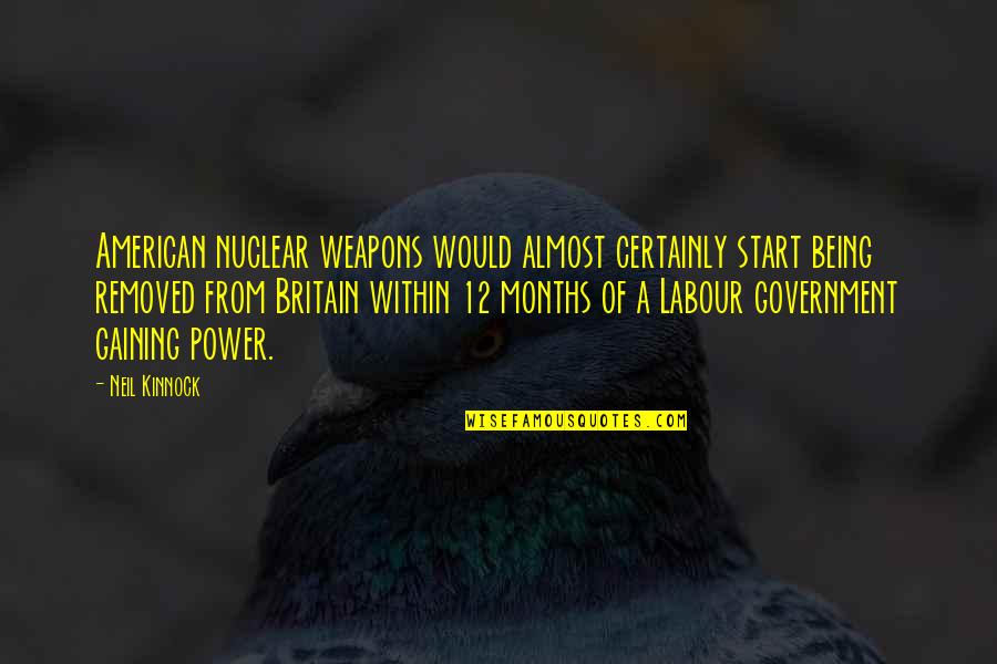 Power Government Quotes By Neil Kinnock: American nuclear weapons would almost certainly start being