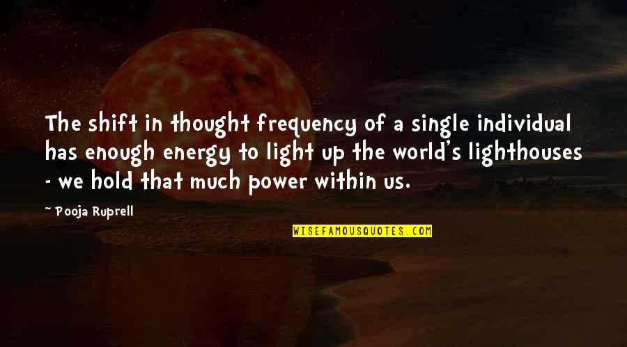 Power Of Energy Quotes By Pooja Ruprell: The shift in thought frequency of a single
