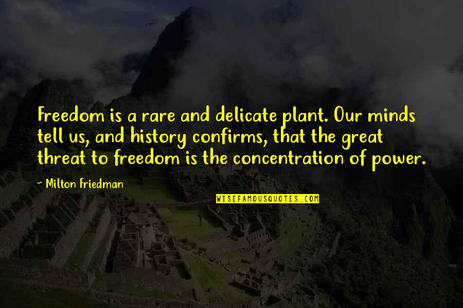 Power Of History Quotes By Milton Friedman: Freedom is a rare and delicate plant. Our