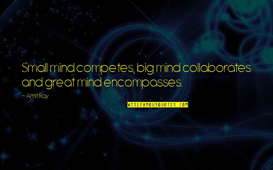 Power Of Mind Over Body Quotes By Amit Ray: Small mind competes, big mind collaborates and great