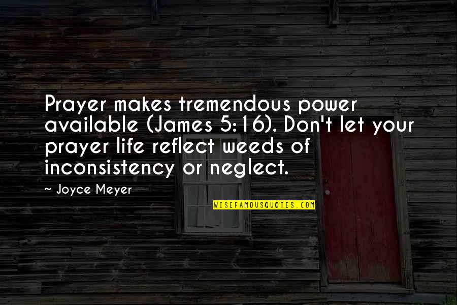 Power Of Prayer Quotes By Joyce Meyer: Prayer makes tremendous power available (James 5:16). Don't