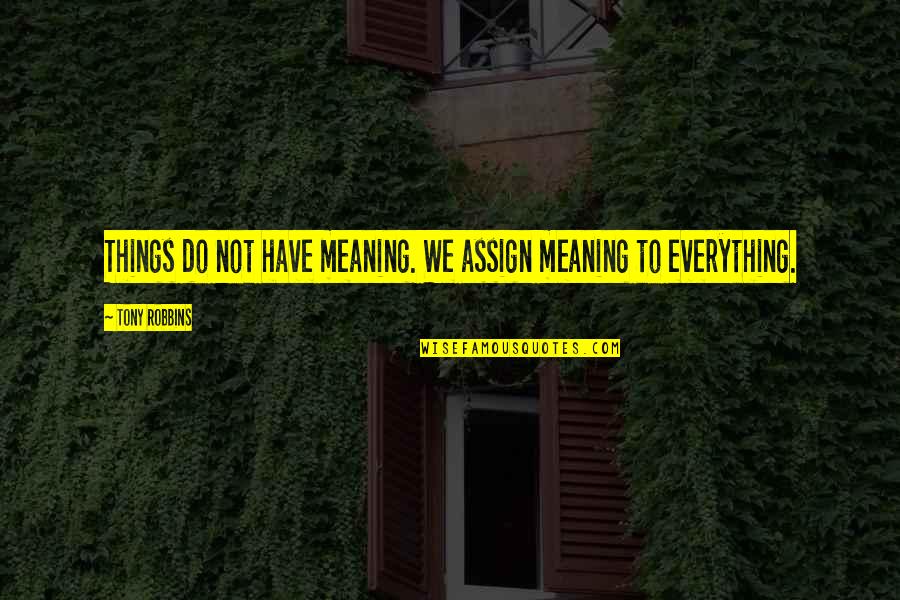 Powerful Meaning Quotes By Tony Robbins: Things do not have meaning. We assign meaning Powerful Meaning Quotes By Tony Robbins: Things do not have meaning. We assign meaning