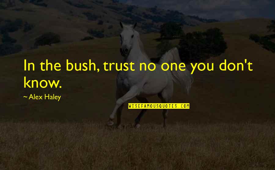 Powerlifting Picture Quotes By Alex Haley: In the bush, trust no one you don't