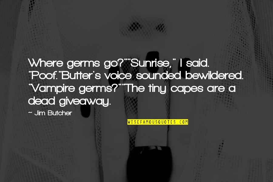 Practise Sport Quotes By Jim Butcher: Where germs go?""Sunrise," I said. "Poof."Butter's voice sounded Practise Sport Quotes By Jim Butcher: Where germs go?""Sunrise," I said. "Poof."Butter's voice sounded