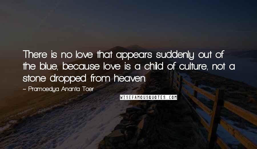 Pramoedya Ananta Toer quotes: There is no love that appears suddenly out of the blue, because love is a child of culture, not a stone dropped from heaven.