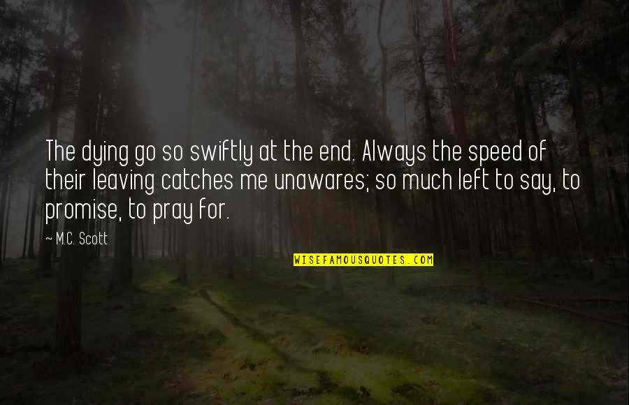 Pray For Me Quotes By M.C. Scott: The dying go so swiftly at the end. Pray For Me Quotes By M.C. Scott: The dying go so swiftly at the end.